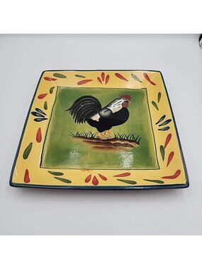 Style Eyes By Baum Bros Rouster Plate Microwave Ceramic 10" Square Farmhouse